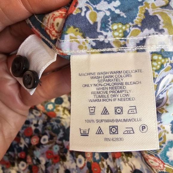 NWOT TWO Lands' End Graphic Retro Printed Button Down No Iron Supima Top - Picture 8 of 8